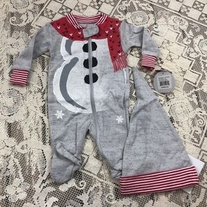 Petite Lem NB Snowman One Piece Sleeper Christmas